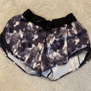 black and white floral lulu lemon shorts